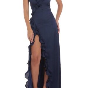 Chic Asymmetrical Navy Dress